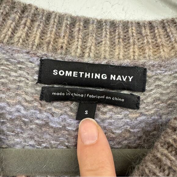 Something Navy Purple & Brown Striped Crew Neck Sweater Womens S Fall Neutral - Picture 6 of 9